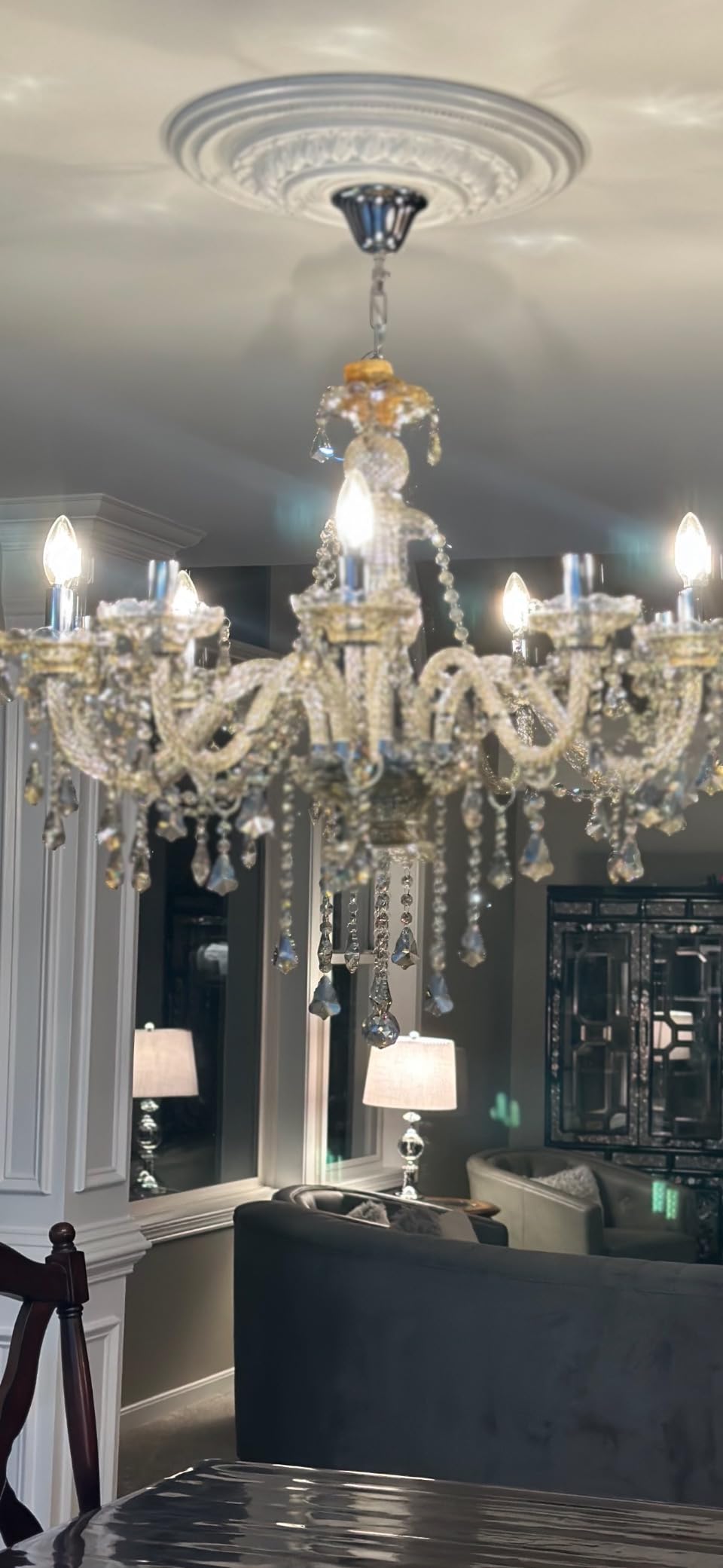Ridgeyard 10-Light Crystal Chandelier Cognac/Champagne Modern K9 Crystal Candle Pendant Lamp Ceiling Lighting Fixture, Chandeliers for Dining Room Home Decor customer photo 1