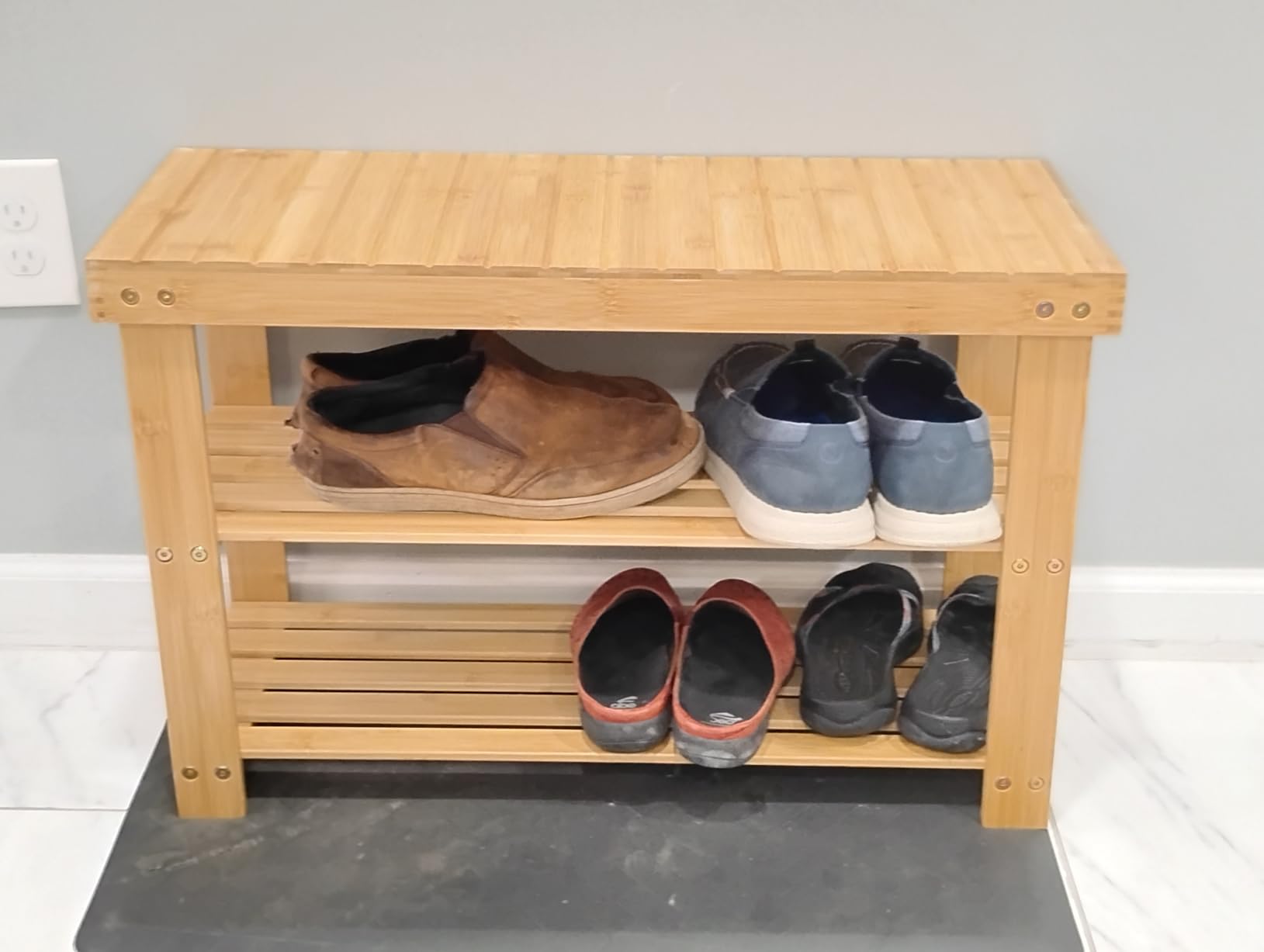 SONGMICS Shoe Rack Bench, 3-Tier Bamboo Entryway Bench, 27.6 Inches Width customer photo 1