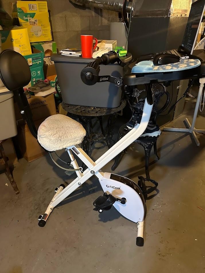 FitDesk Standing Exercise Bike Desk 3.0, Adjustable Height Indoor Cycling Trainer with Laptop Tray, Portable Stationary Fitness Desk for Home Office, Foldable Exercise Workstation, Supports 300 lbs customer photo 2