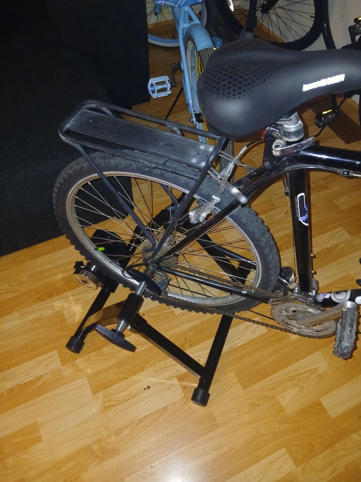 Goplus Bike Trainers for Indoor Riding, Folding Stationary Bike Stand with Magnetic Flywheel for Bicycle Cycling Training, 26’’ - 28’’ Wheels Road & Mountain Bikes customer photo 2
