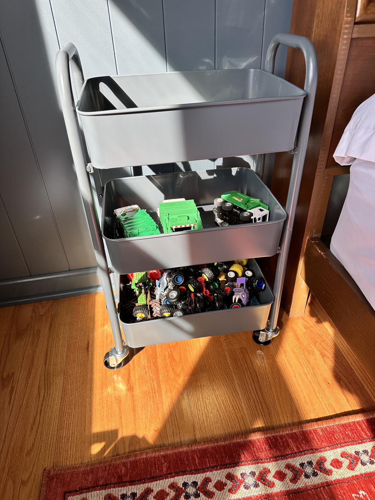 SunnyPoint 3-Tier Delicate Compact Rolling Metal Storage Organizer - Mobile Utility Cart Kitchen/Under Desk Cart with Caster Wheels - WHT (15.35
