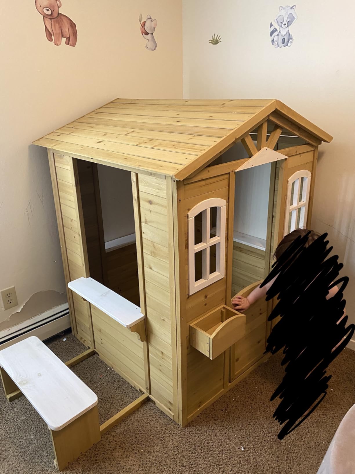Outsunny Outdoor Playhouse for Kids Wooden Cottage Age 3-6 Natural Wood customer photo 1