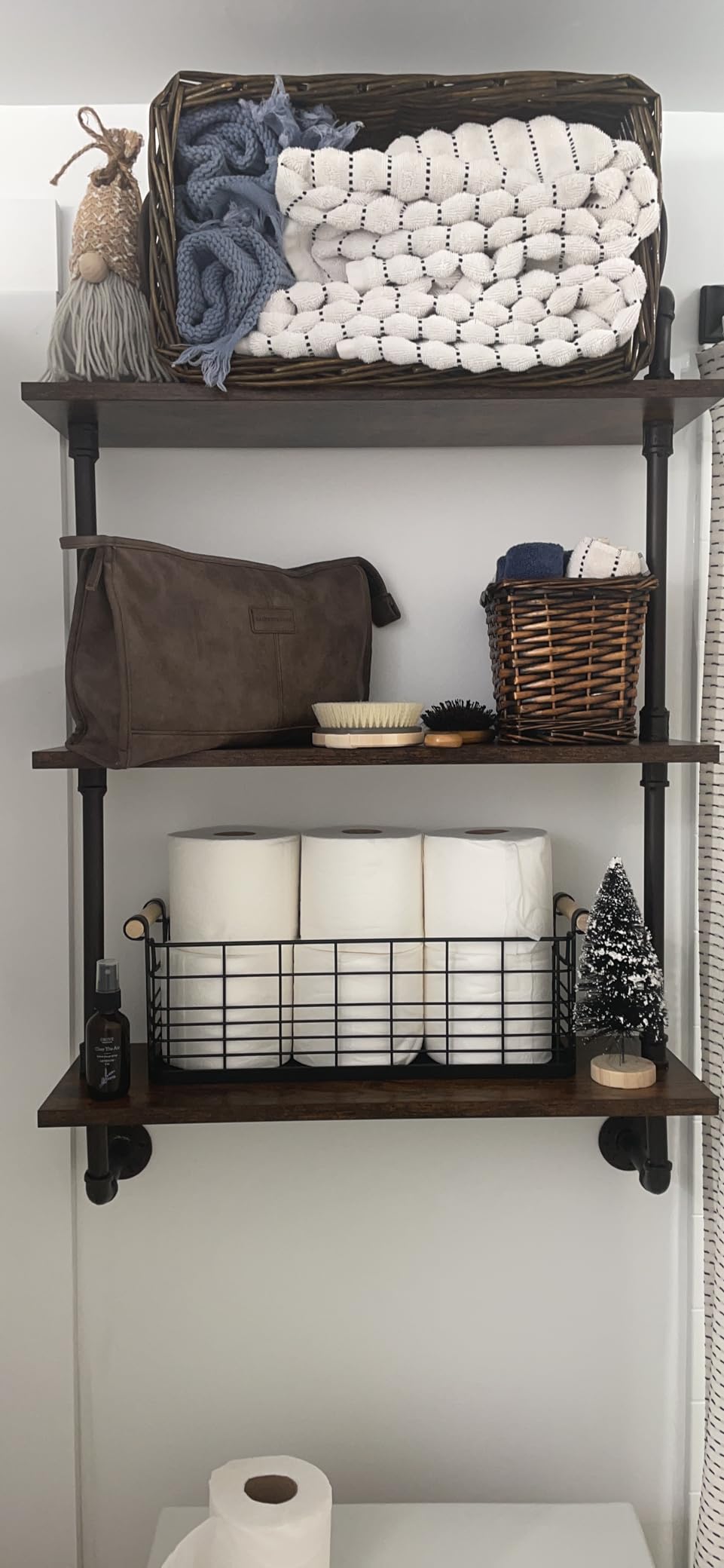 Helsin 3 Tier Industrial Pipe Shelf Rustic Wood Floating Shelves,Wall Display Bookshelf,Storage Rack Sundries Holder for Kitchen Office Bathroom Organization and Home Decor (24inch) customer photo 2