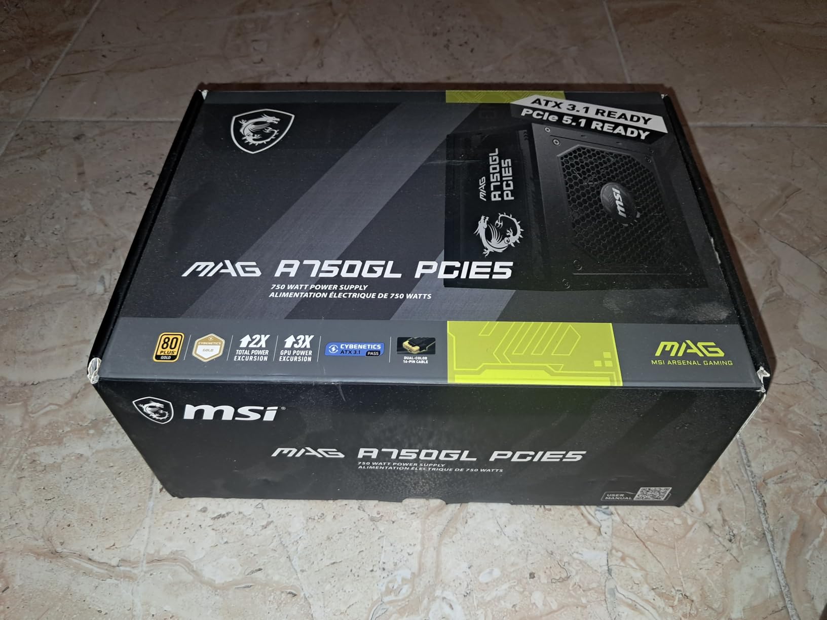 MSI MAG A750GL PCIE5, Fully Modular Compact Gaming 750W Power Supply, 80+ Gold, ATX 3.1 & PCIe 5.1 Ready, Native Dual-Color 12V-2x6 Cable, 10 Year Warranty customer photo 1