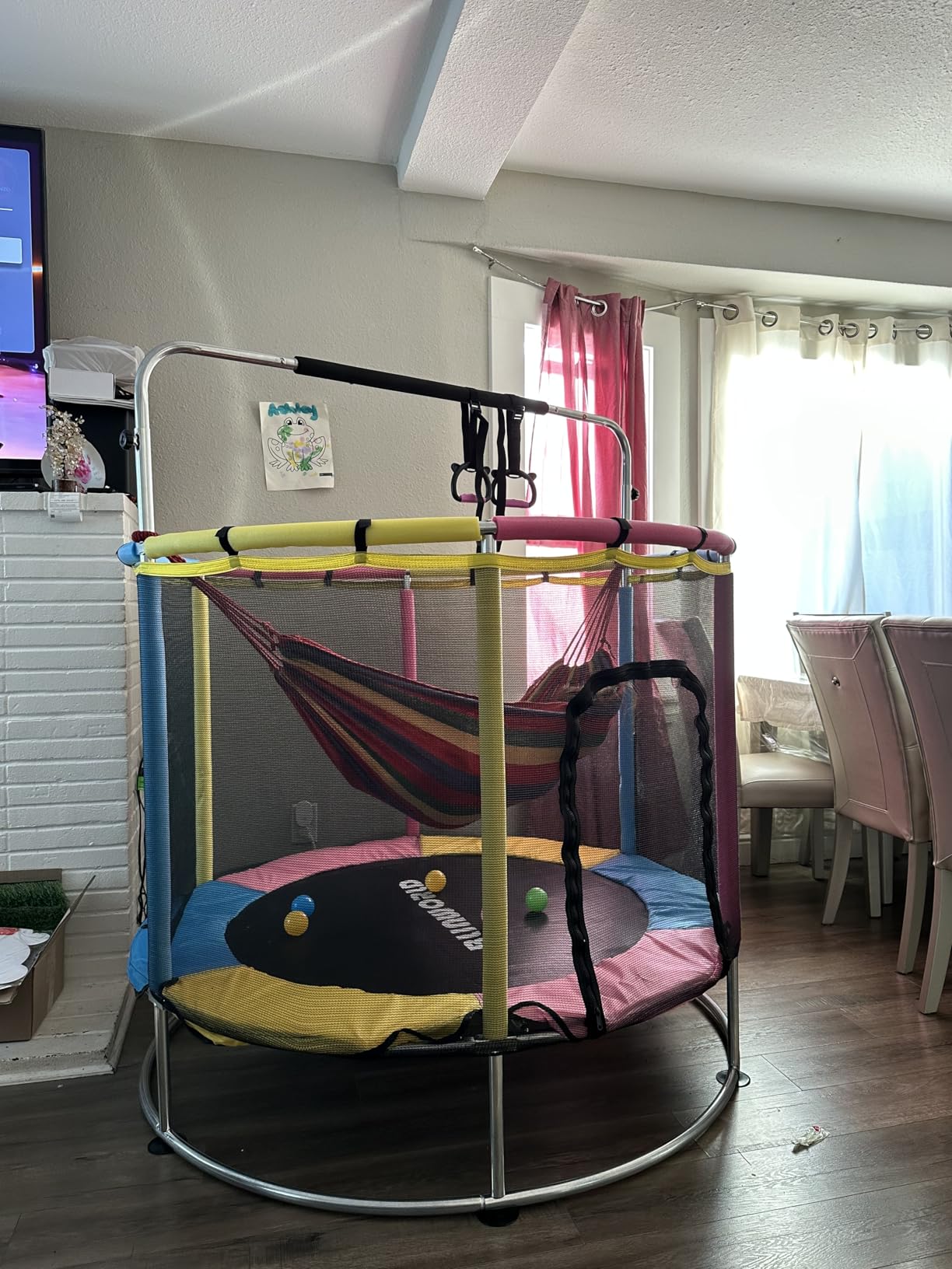 Trampoline for Kids, Adjustable Baby Toddler Trampoline with Basketball Hoop, Round Bottom Indoor Outdoor Toddler with Enclosure customer photo 2