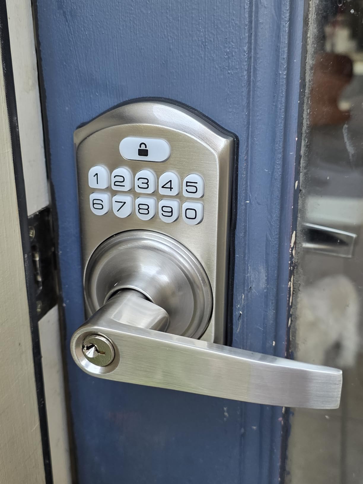 TEEHO TE004 Keyless Entry Door Lock Handle with Keypad, Satin Nickel customer photo 1