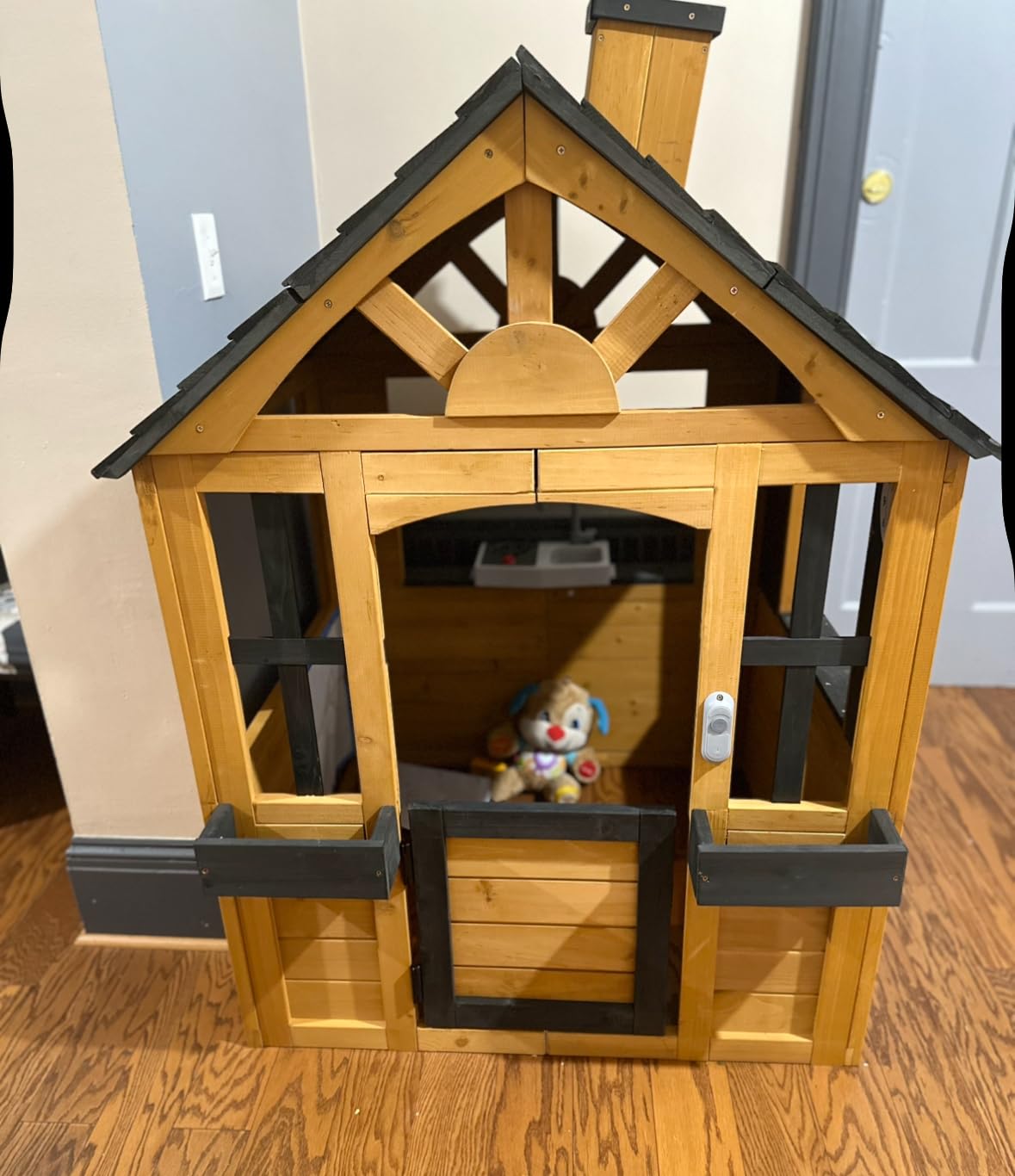 Jocoevol Kids Outdoor Playhouse, Cedar Wooden Kids Playhouse with Play Kitchen, Pet Door, Sink, Stove, Cookware, Windows, Flowerpot Holders, Ringing doorbell, Cottage Play House for Backyard customer photo 1