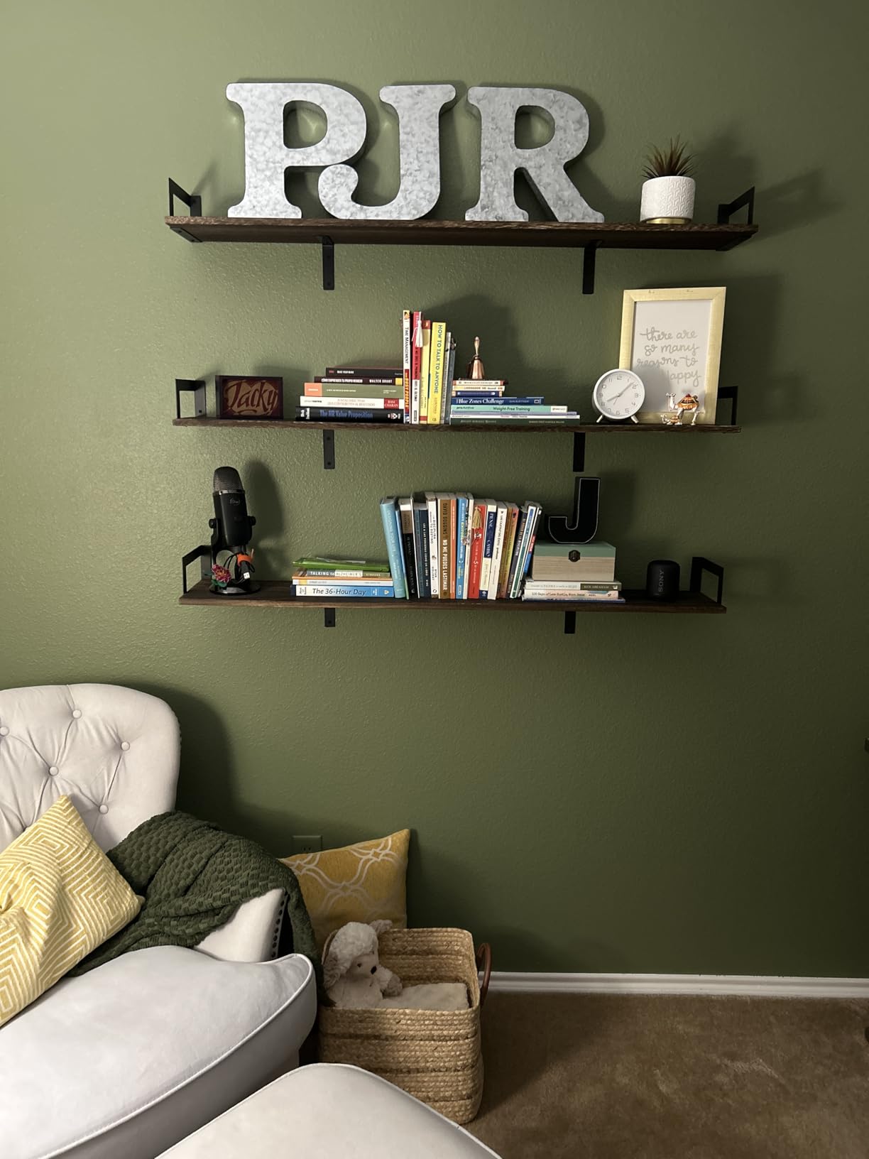 Harwaya Large Floating Shelves for Wall 48 Inches Long Set of 3, Rustic Wood Wall Bookshelf for Living Room Bedroom Books, Heavy Duty Hanging Storage Shelf for Laundry Room (Dark Brown) customer photo 2