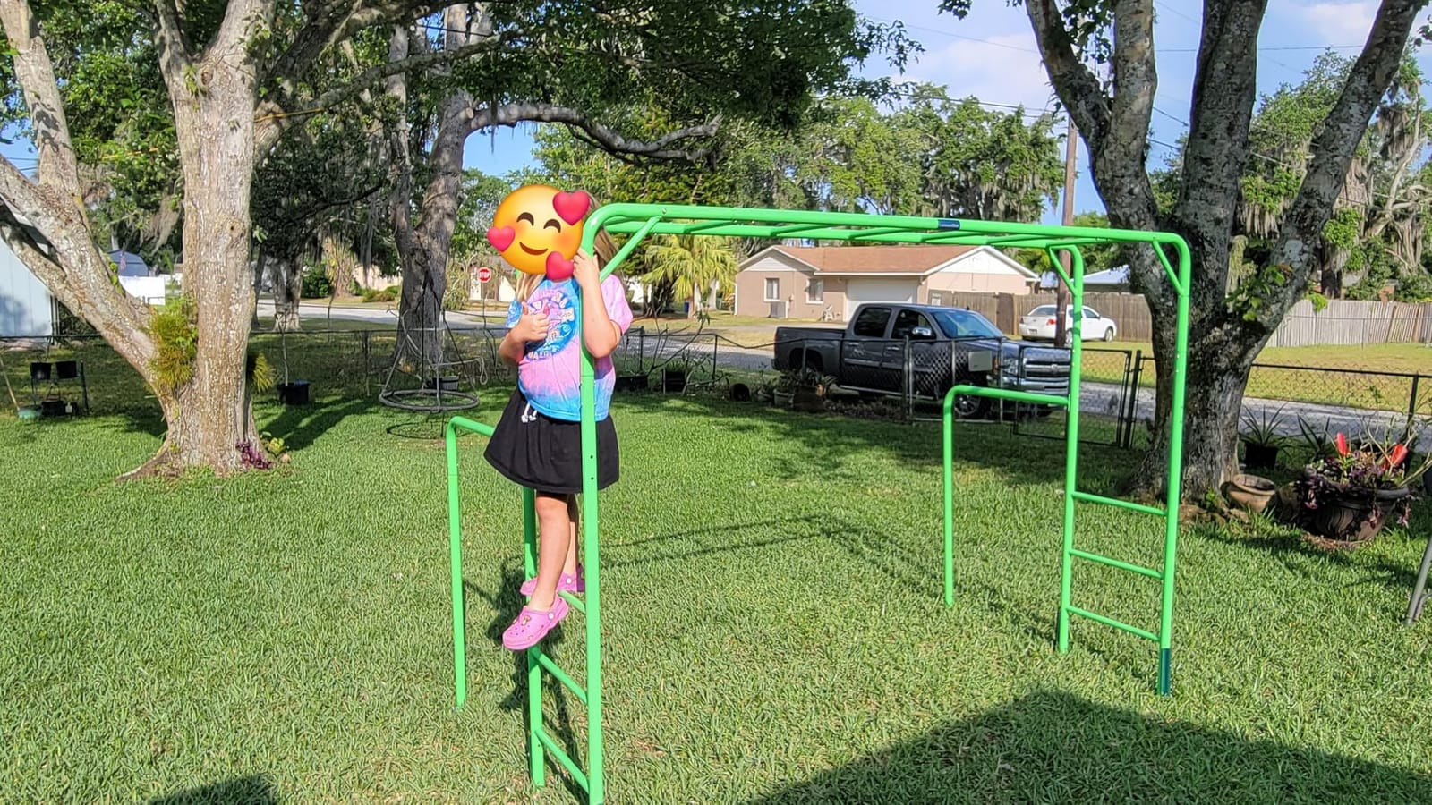Outdoor Monkey Bar Set with Climbing Frame, Gymnastics bars, Playground Sets for Backyards, Metal Monkey Bars for Kids Age 3 and Up, Backyard Playground Set with Powder Coated Steel, Green customer photo 2