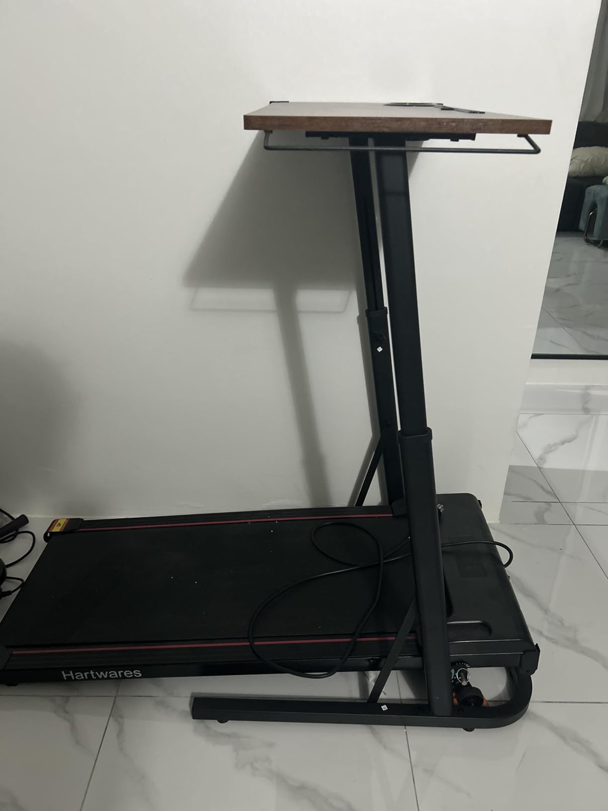 Treadmill Desk, Small Standing Desk for Walking Pad, 30-47 Inch Adjustable Height Walking Pad Stand for Treadmill, Portable Standing Table for Bike and Home Office Work - Brown customer photo 1