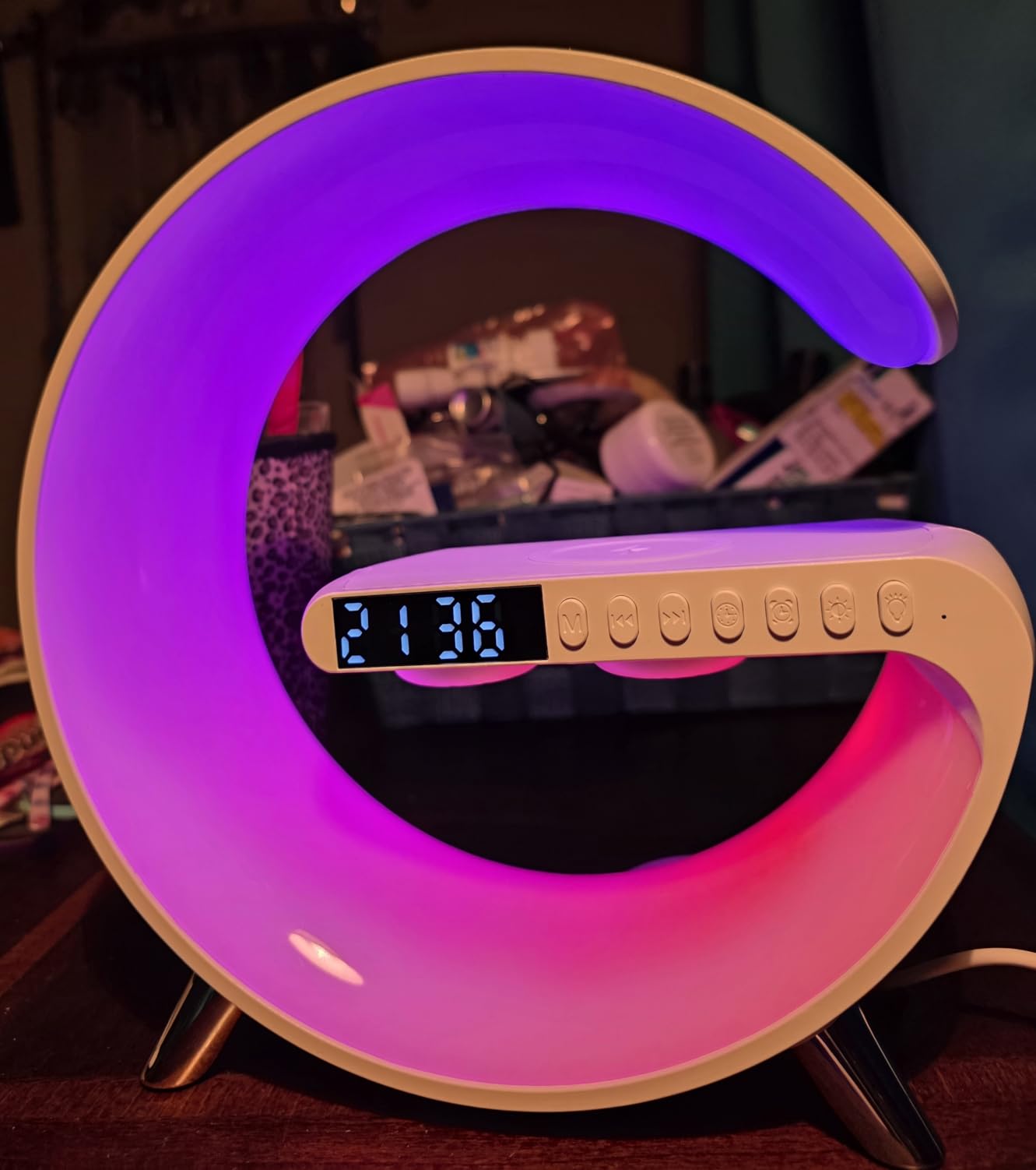 Smart LED Table Lamp, 4-in-1 Wireless Charger, Night Light, Alarm Clock, Bluetooth Speaker with App Control, Bedside Lamp with Charging Station for Bedroom, Office, Home Decor, Teen Girls Boys Gifts customer photo 2