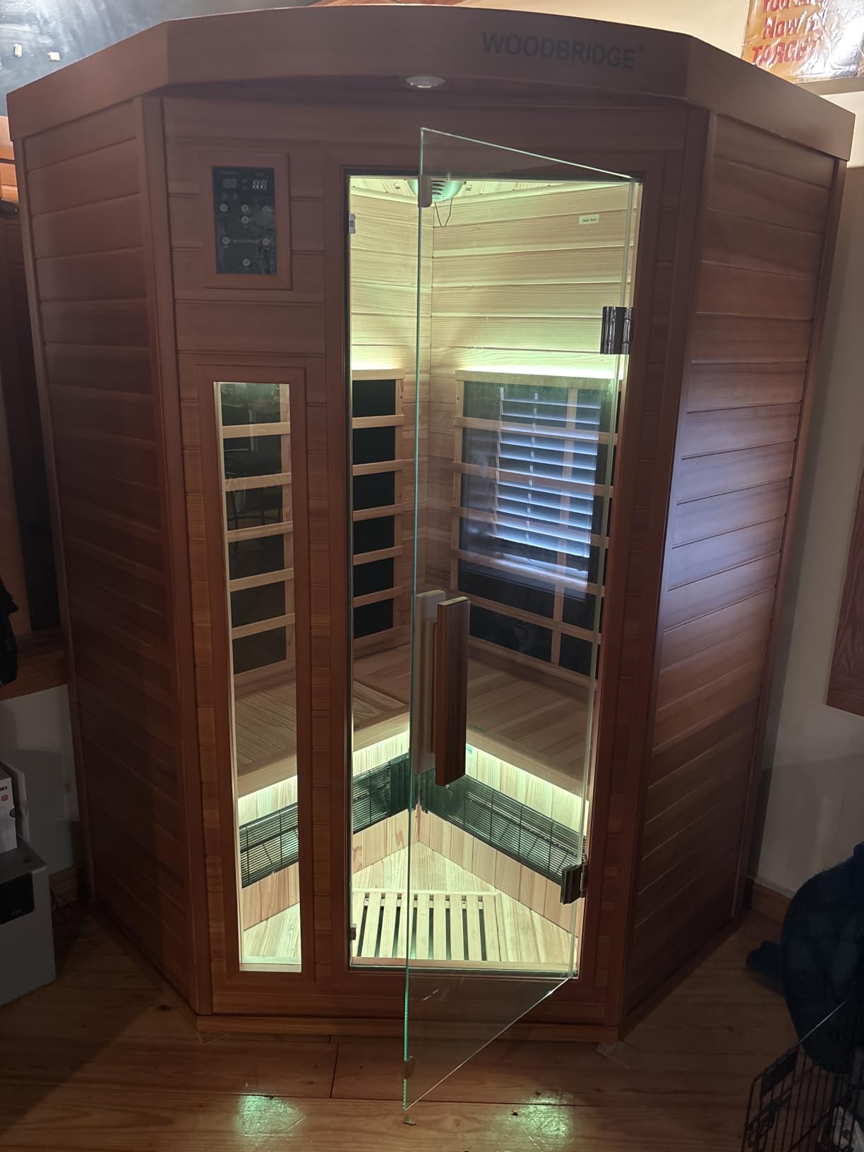 Woodbridge Infrared Home Sauna Room 2 Person Japanese Cedar Indoor Sauna with 7 Carbon Heaters, Red Light Therapy, Bluetooth Speaker, Intelligent Control Panel, Tempered Glass & Top Vent customer photo 1