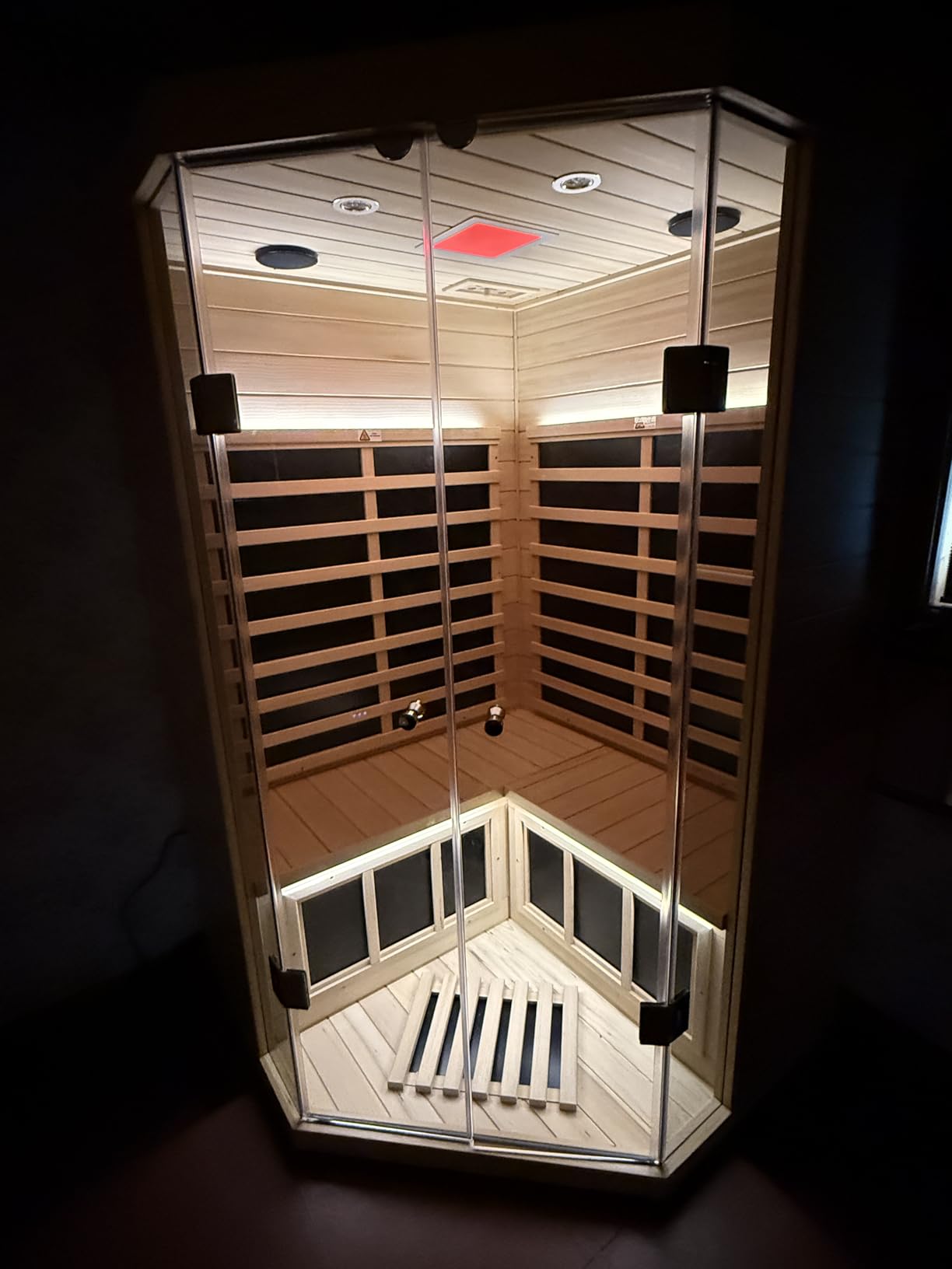 2-3 Person Corner Far Infrared Sauna for Home, 1760W Ultra-Low EMF（0-1mG） Indoor Red Cedar Wood Sauna Room with 8 Heating Panels, Dual Control Panel, Bluetooth Speaker & Chromotherapy Lights customer photo 1