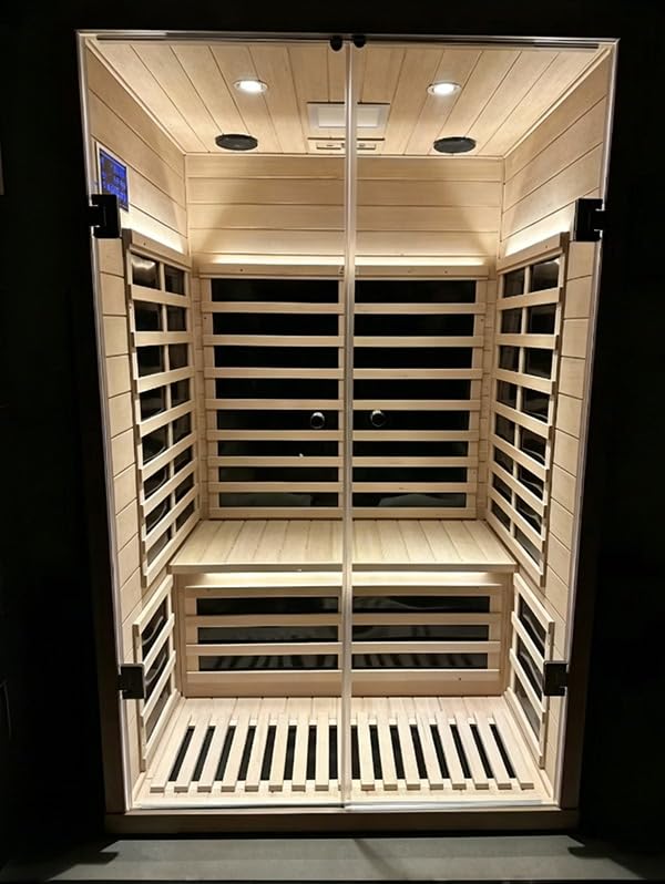 2-3 Person Corner Far Infrared Sauna for Home, 1760W Ultra-Low EMF（0-1mG） Indoor Red Cedar Wood Sauna Room with 8 Heating Panels, Dual Control Panel, Bluetooth Speaker & Chromotherapy Lights customer photo 2